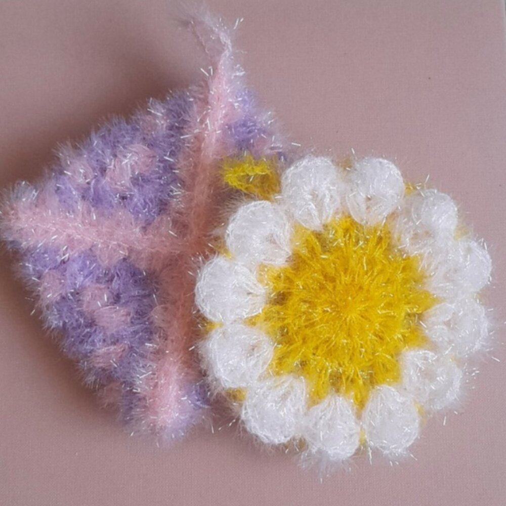 Korean Handmade crochet Flower Checkered Scrubbies sponges kitchen wall decor